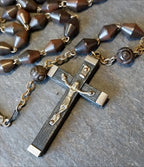 Vintage Italian Wooden ROSARY BEADS with Crucifix - 29" Necklace - 18.3g