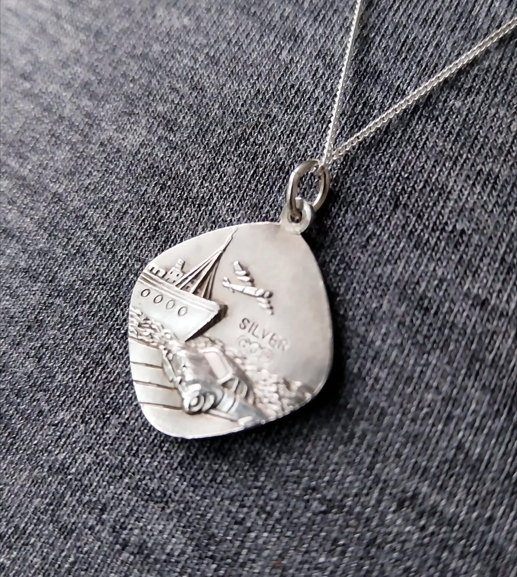 Georg Jensen St CHRISTOPHER pendant Necklace, Double Sided with Boat on 22" Chain - 5.7g