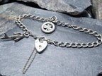 Vintage Sterling SILVER CHARM BRACELET with 2 Charms shamrock - 10.6g