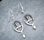 Sterling Silver CELTIC ROSE Dangle Earrings - with Purple amethyst Stone - 4.2g