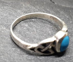 SILVER CELTIC RING - with Turquoise stone 925 Sterling Band - Small Size J (us size 4.5)