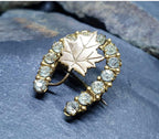 Antique HORSESHOE BROOCH - 9ct Gold Maple Leaf with Paste Stones 3.5g