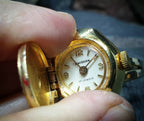 Vintage LOCKET WATCH RING - Butterfly Swissam Gold Plated - Size Adjustable - 12.1g