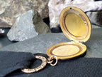 Antique Watch Ribbon with Large Round Photo locket fob - gilt pinchbeck  - 17.9g