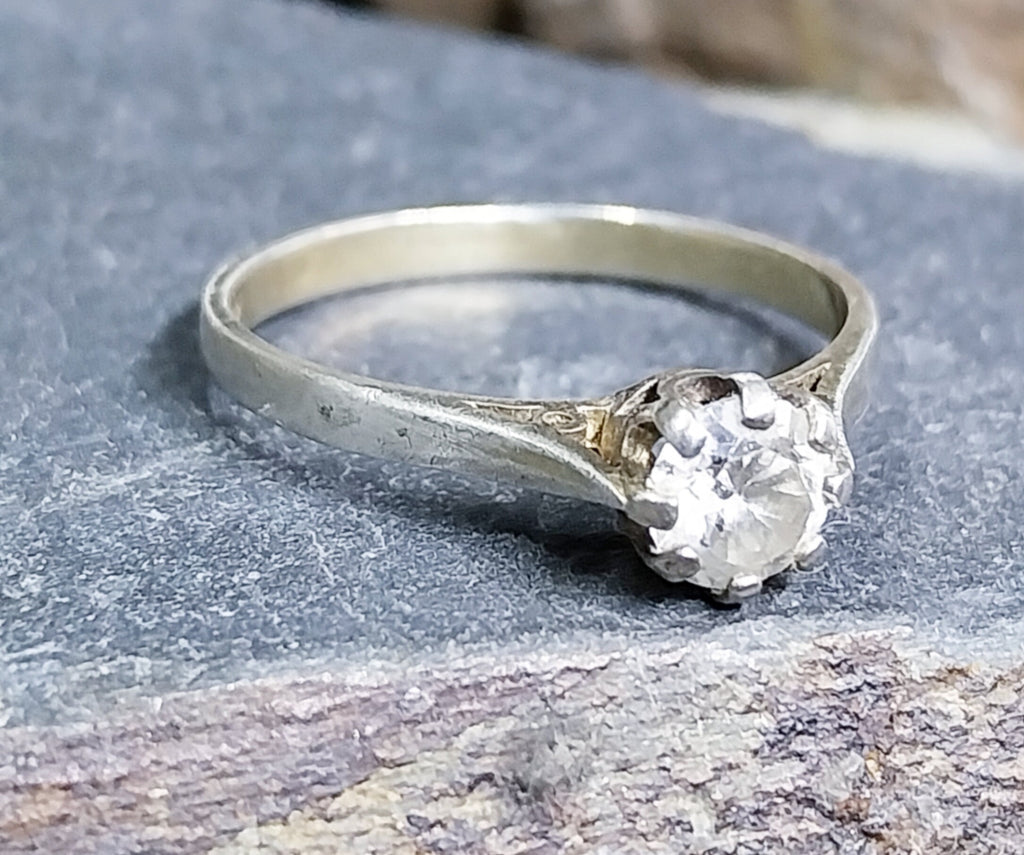 Vintage Art Deco Silver Clear Glass Ring - Size uk Q 1/2 (us 8) - 1.9g