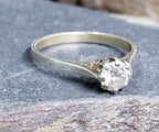 Vintage Art Deco Silver Clear Glass Ring - Size uk Q 1/2 (us 8) - 1.9g