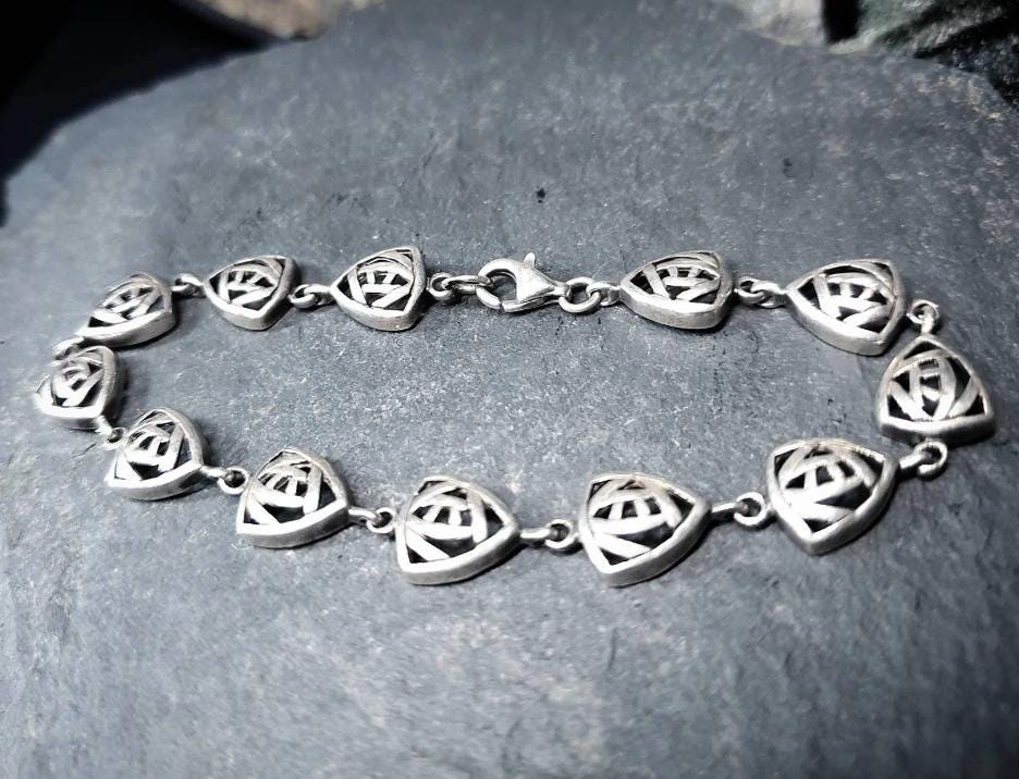 Vintage Celtic Sterling Silver Bracelet - Sea Gems Mackintosh Rose - 17.5cm - 9.5g