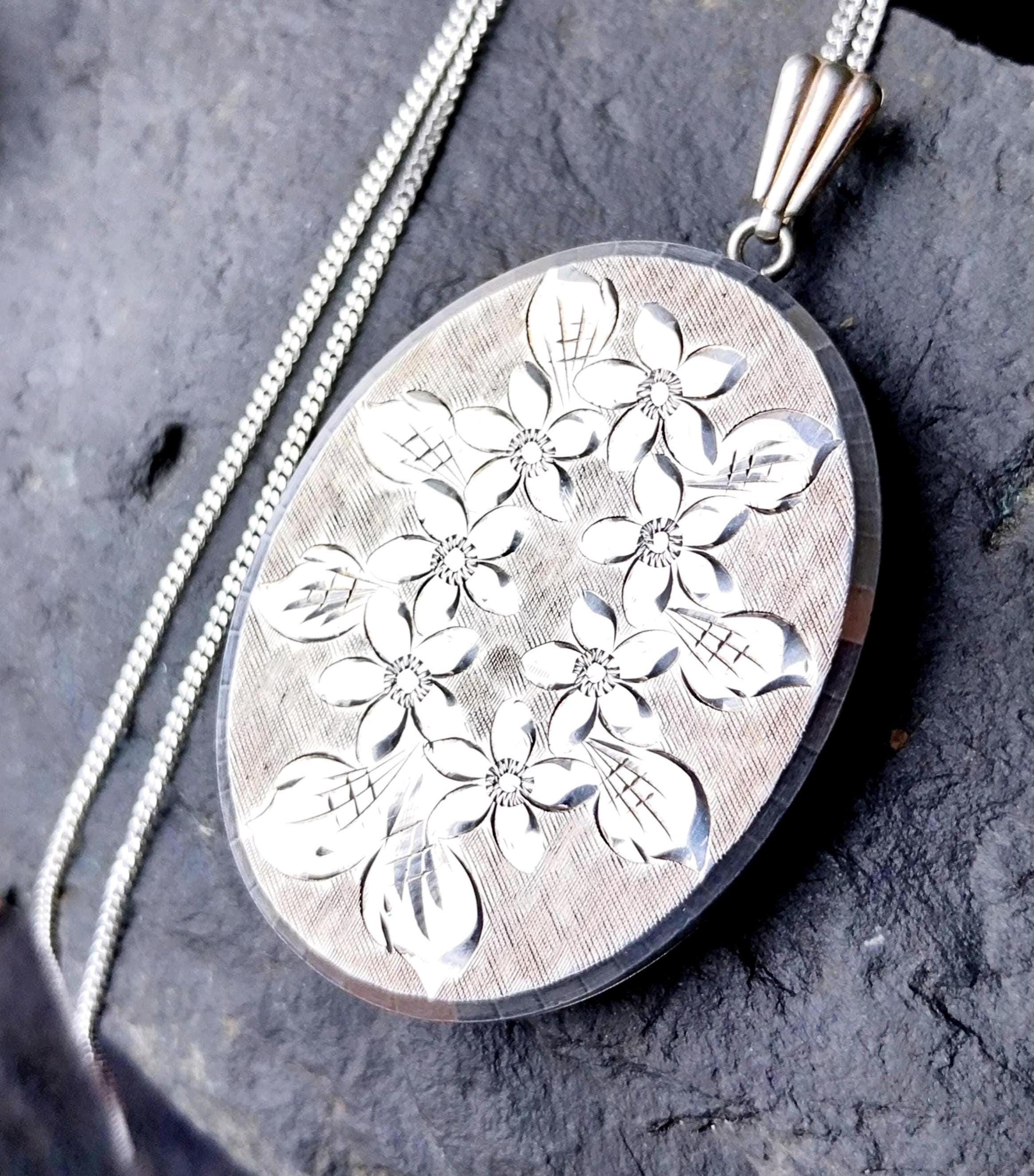 Huge Georg Jensen SILVER LOCKET Necklace, 7 Flowers on  20" Chain - 16.7g