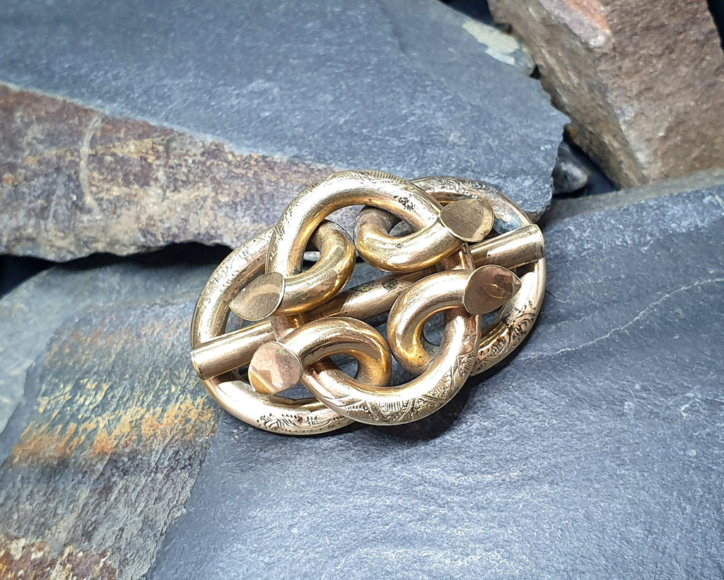Antique 9ct Gold Infinity Lovers Knot  brooch Pin - 17.5g