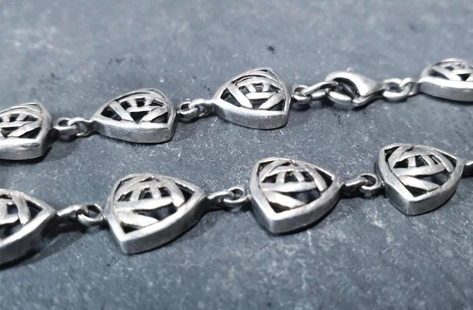 Vintage Celtic Sterling Silver Bracelet - Sea Gems Mackintosh Rose - 17.5cm - 9.5g