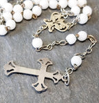 Vintage White MOP ROSARY Beads - Small Vintage Old Prayer Beads and crucifix - 15"