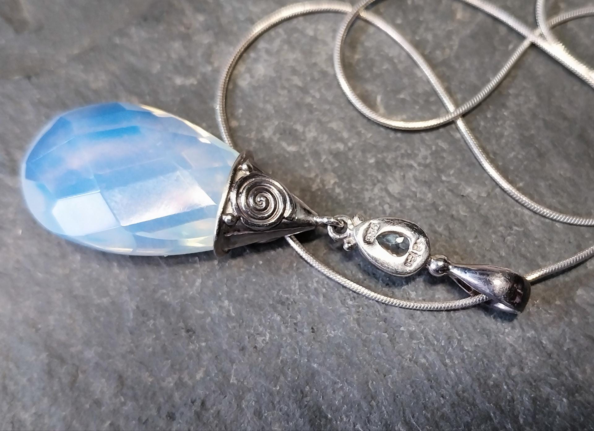 Vintage Sajen Blue Chalcedony & Topaz Necklace and Matching Earrings Set - 20g