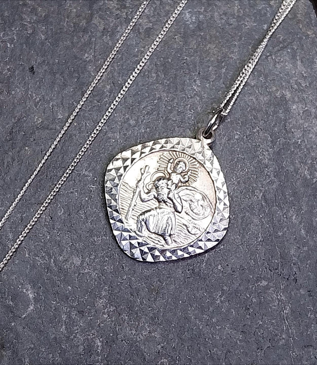 Georg Jensen St CHRISTOPHER pendant Necklace, Double Sided with Boat on 22" Chain - 5.7g