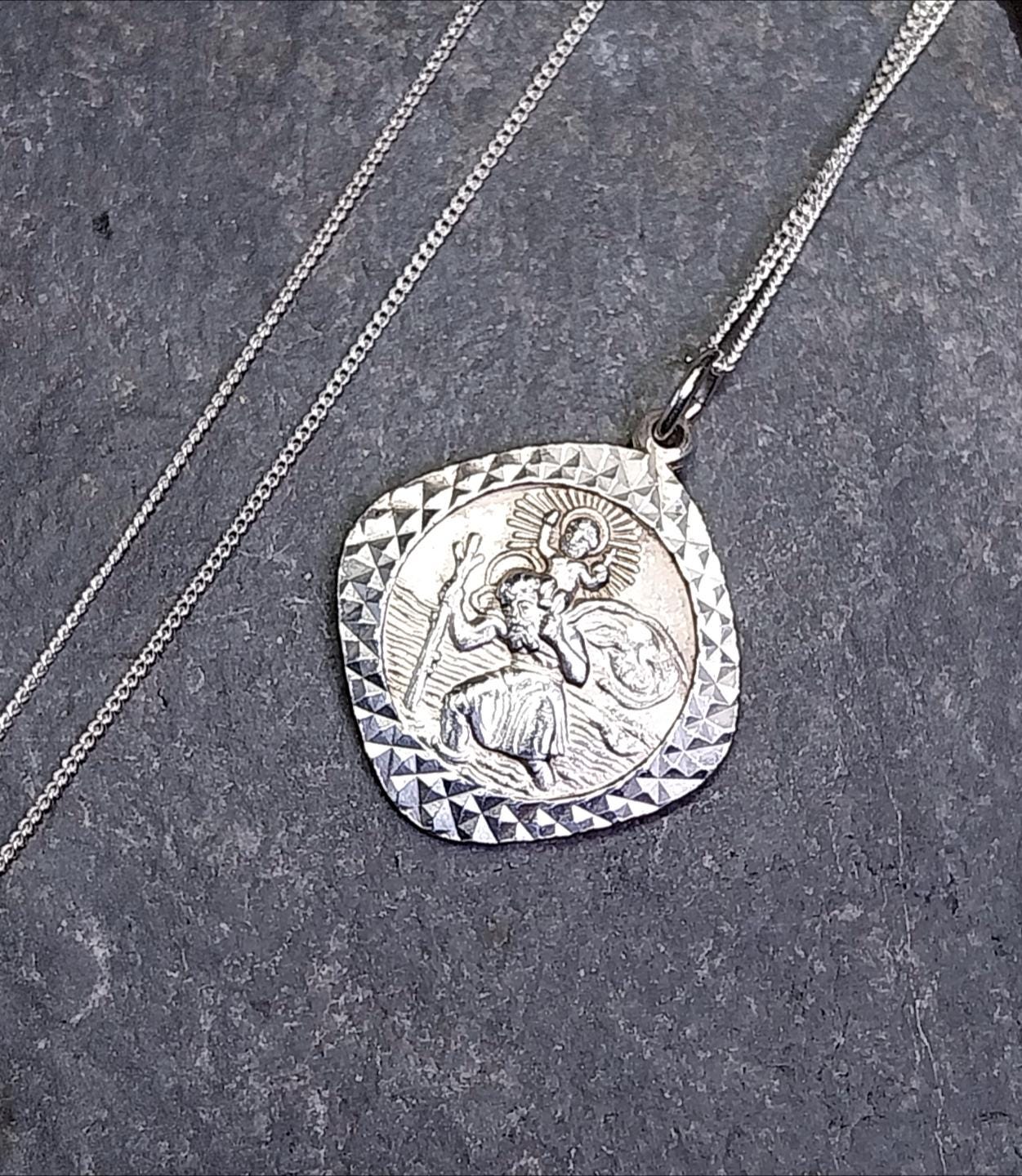 Georg Jensen St CHRISTOPHER pendant Necklace, Double Sided with Boat on 22" Chain - 5.7g
