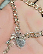 Vintage SILVER LINK BRACELET with Lock and Key - 16cm - 8.8g
