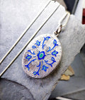 Large Locket Necklace by Danish Echri Cameer, Blue Enamel on 20" chain - 19.7g