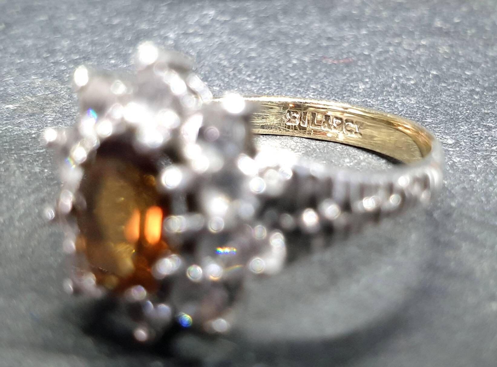 Vintage Art Deco 9ct Gold Ring Cognac Citrine - Size uk 0 1/2 (us 7.5) - 2.8g