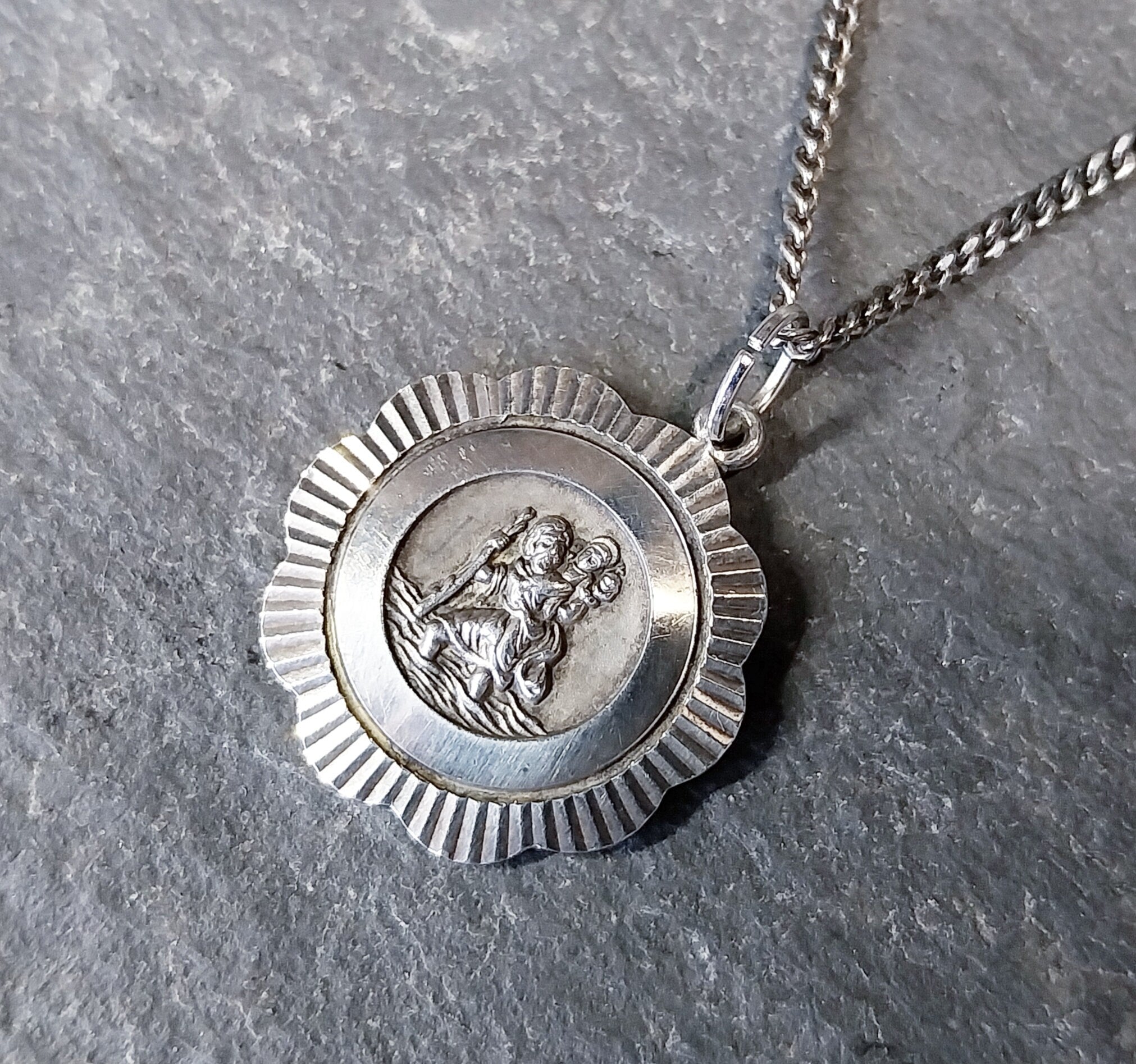 Vintage Georg Jensen St CHRISTOPHER Necklace Pendant on 18" Chain - 7.4g