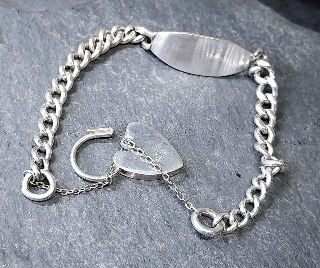 GEORG JENSEN Silver Identity Link Bracelet with Engraved Heart Clasp Padlock - 17.8g