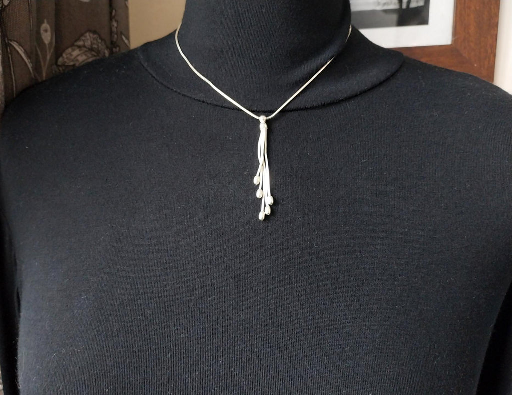 French STERLING SILVER Necklace and Matching Earrings Gift Set - Multi Strand - 10.1g