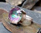 Sterling SILVER Mystic Topaz Rainbow Ring - Size uk M (us 7) - 7.8g