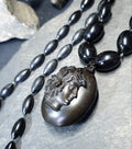 Victorian BOG OAK LOCKET and Bead Necklace with Bacchante Cameo carving