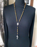 Vintage Wooden ROSARY BEADS with Crucifix - 28" Necklace - 14.4g