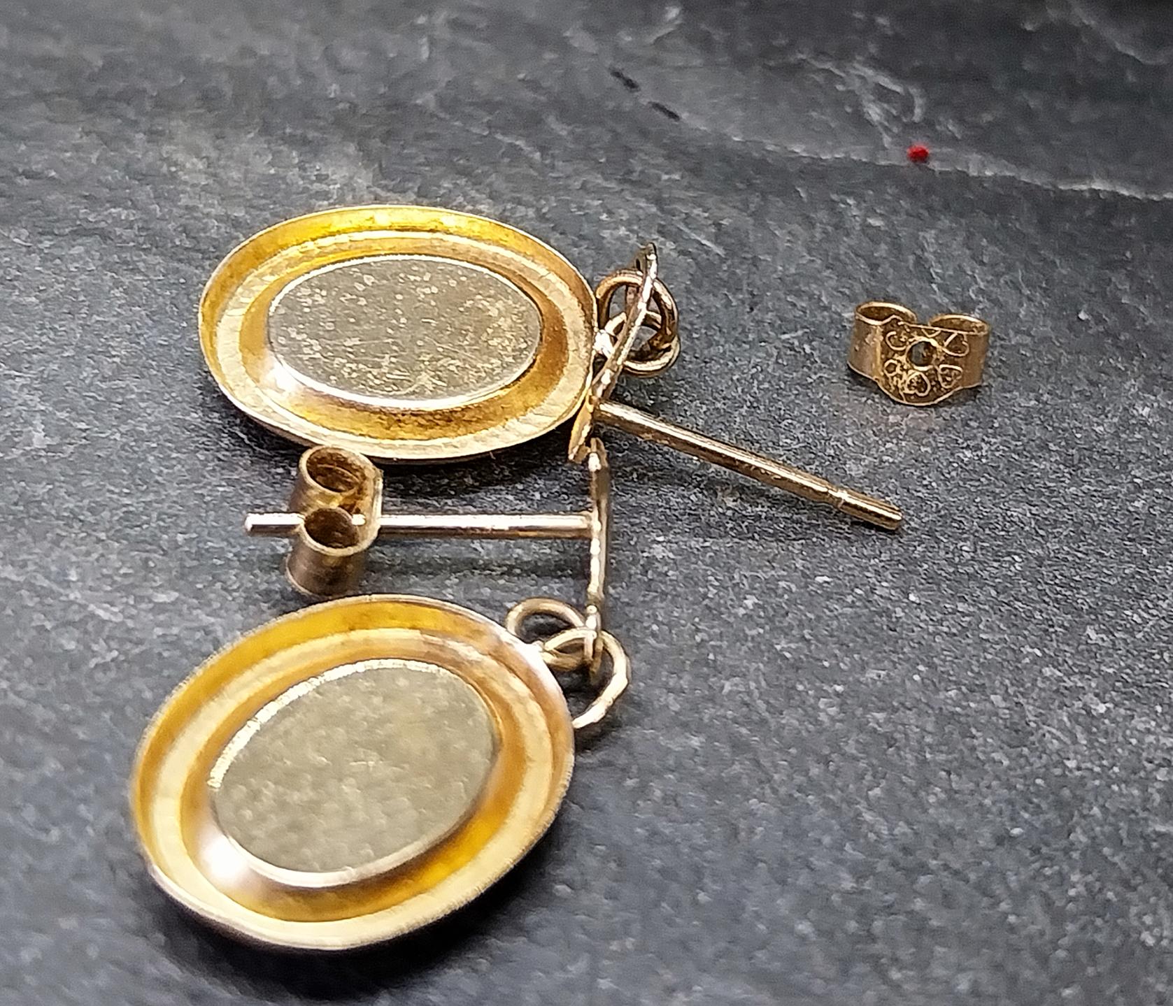 Vintage 9ct Gold Pink Rose EARRINGS - Dangly - 1g