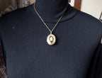 Antique Rolled Gold LOCKET NECKLACE - Black Enamel Buckle on 18" Chain - 10.3g