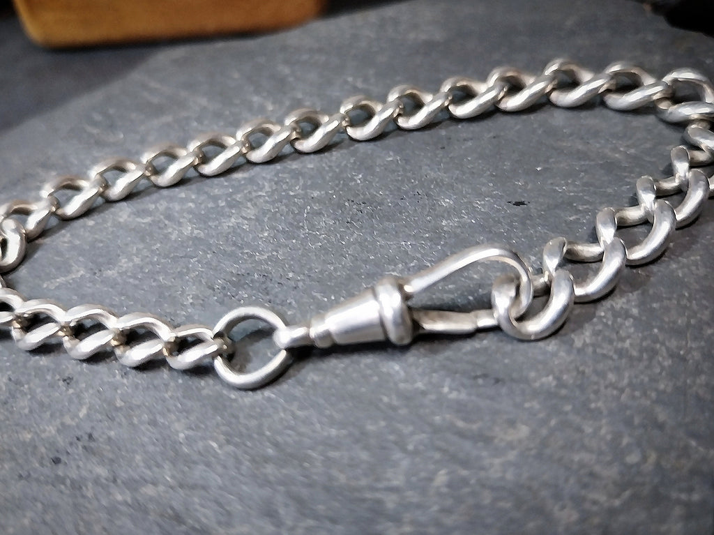 Vintage /Antique Sterling Silver Link Bracelet with Dog Clip - 21cm - 16g