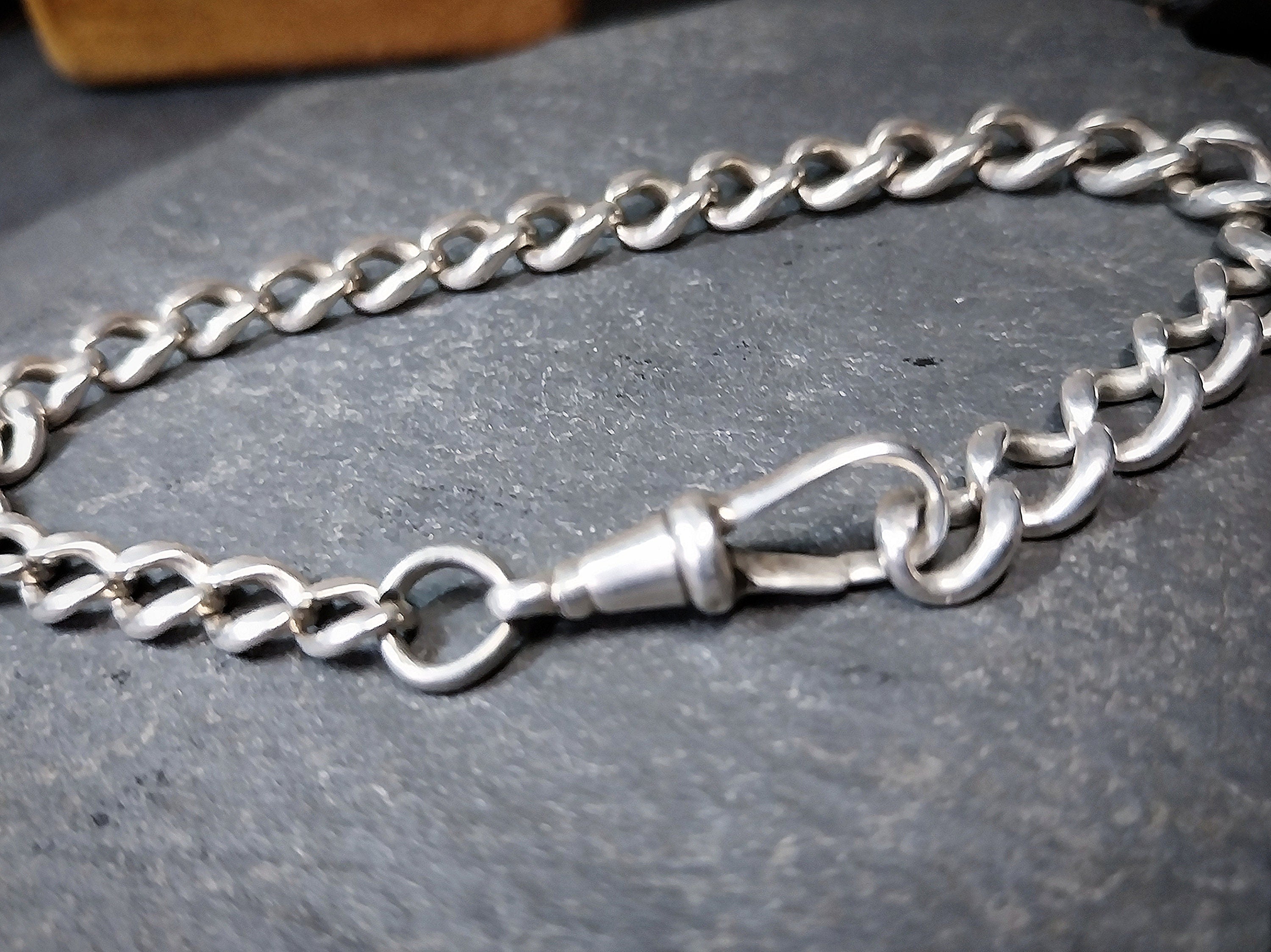 Vintage /Antique Sterling Silver Link Bracelet with Dog Clip - 21cm - 16g