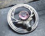 Vintage Silver STAG Brooch - with Purple Amethyst Stone - WBs - 8.2g