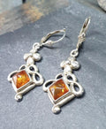 Sterling Silver Dangly Earrings - with Amber gemstone - 5g
