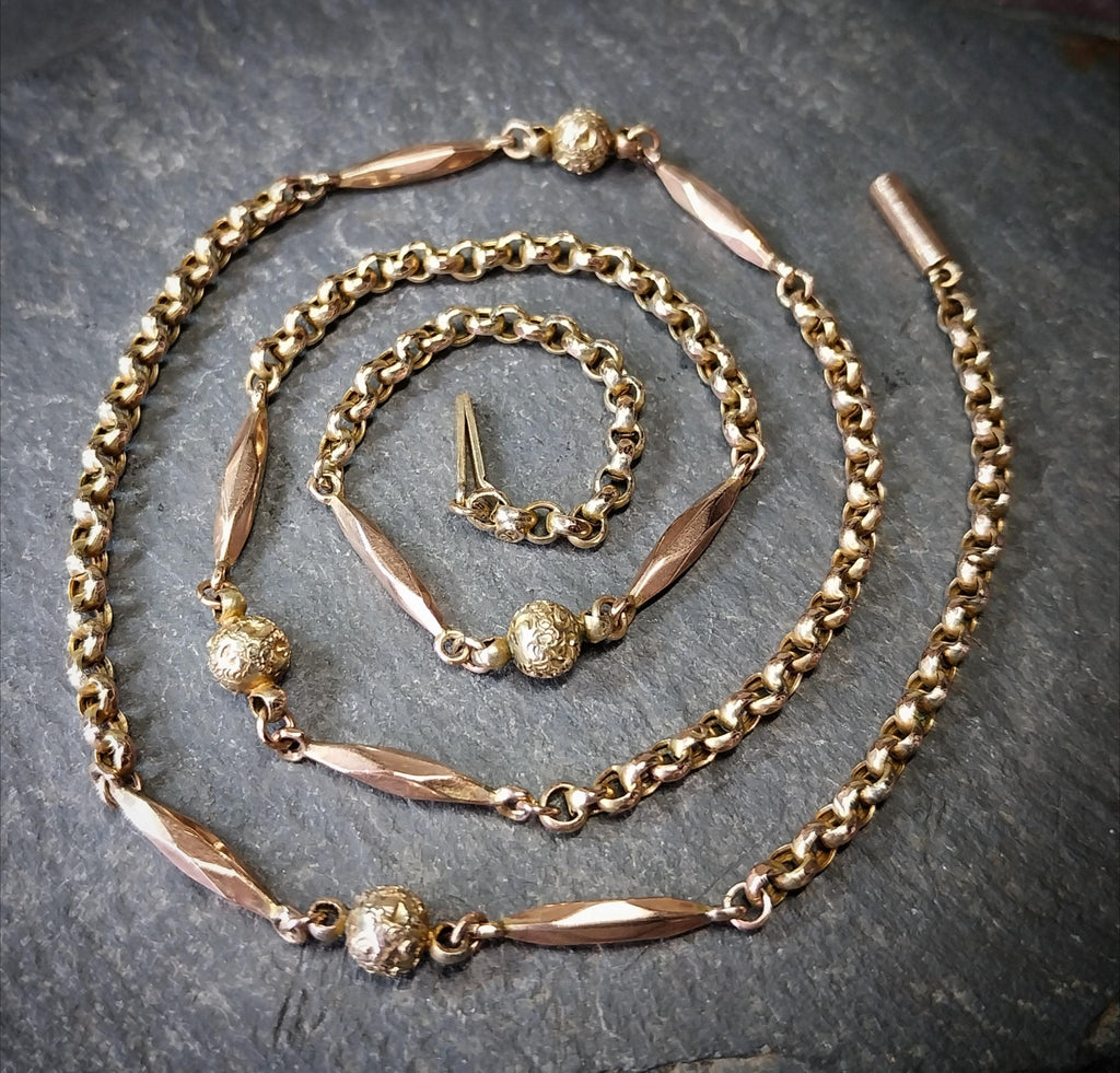 Antique Victorian 9ct GOLD Belcher Chain with Ball Bead and torpedo links 19" - 6.3g