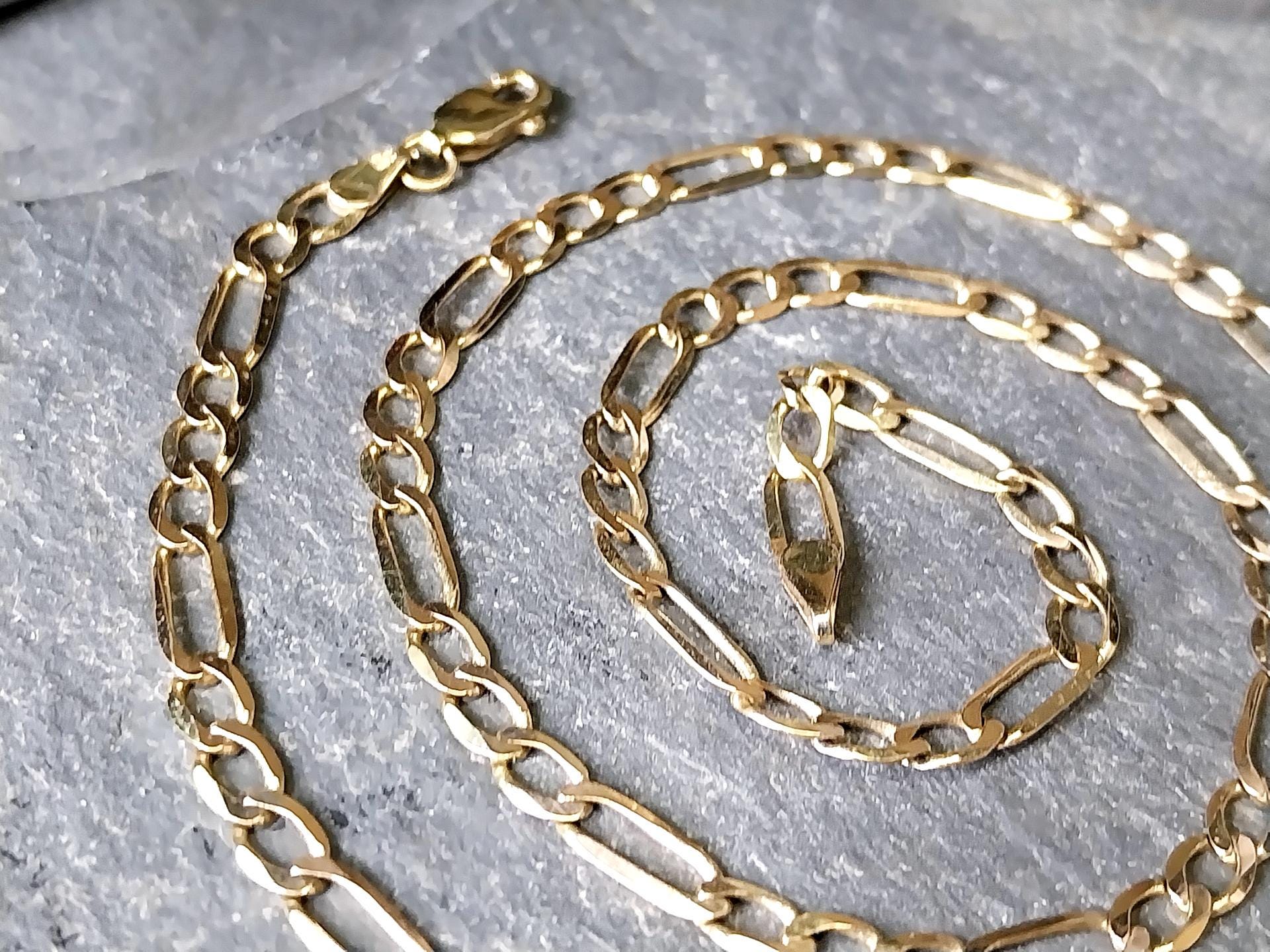 Vintage 9ct GOLD FIGARO Flat Curb CHAIN Necklace - 18" - 6.5g