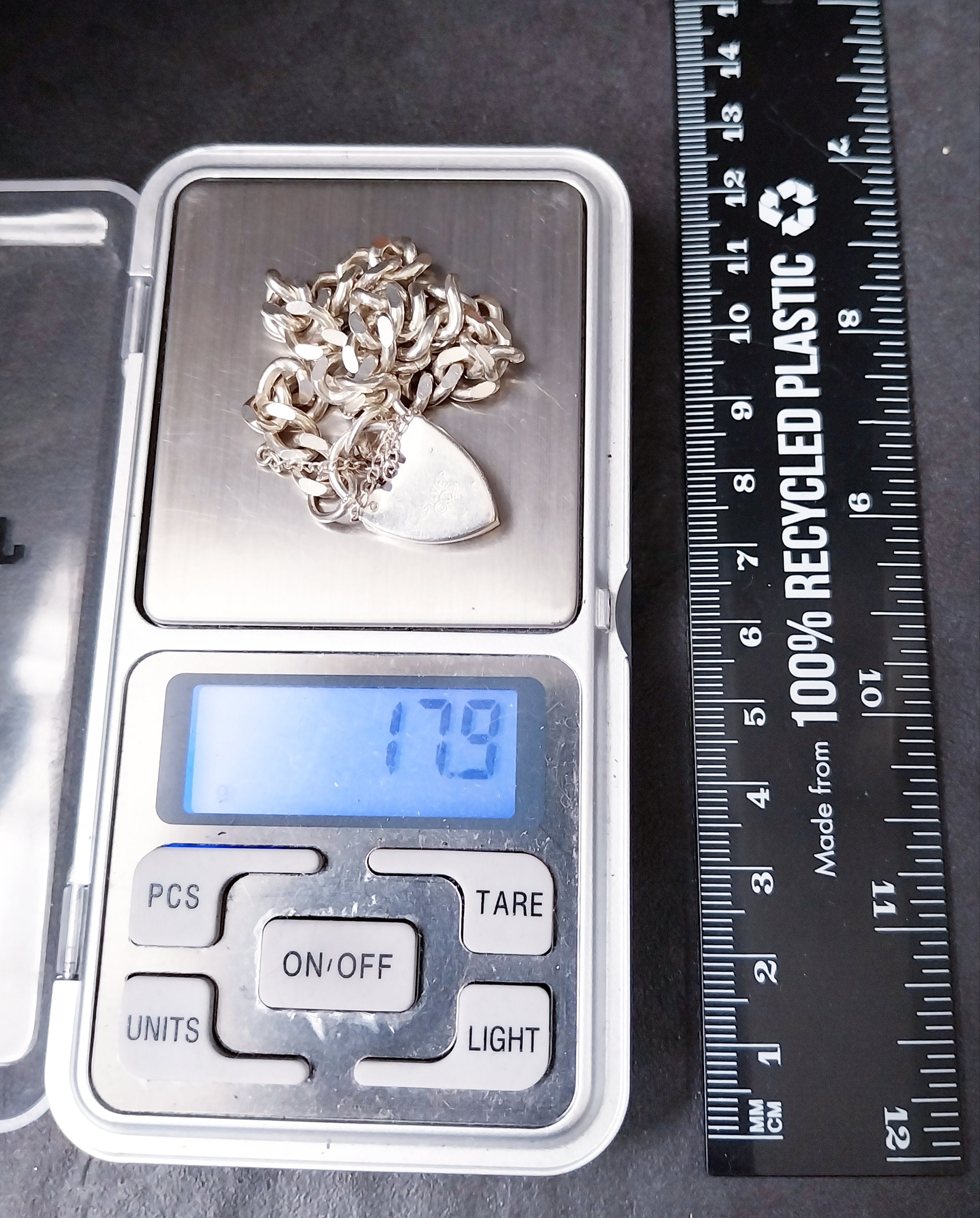 GEORG JENSEN Silver Link Bracelet with Heart Clasp Padlock - 17.9g