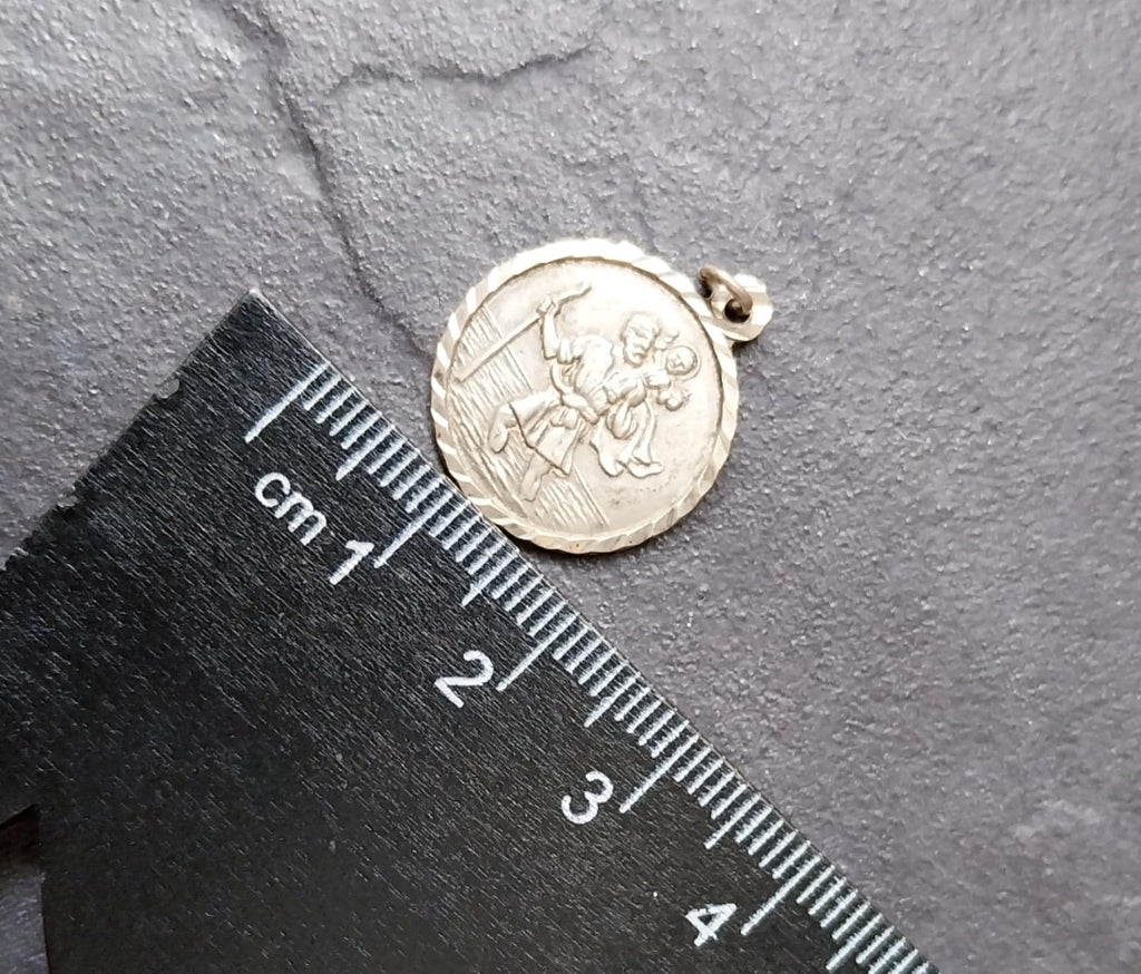 Vtg SILVER St Christopher Charm - Traveller, Journey - 1950s - 2.3g