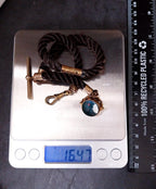Victorian HAIR Watch chain with Rolled Gold Bloodstone swivel fob - 14" 16.4g