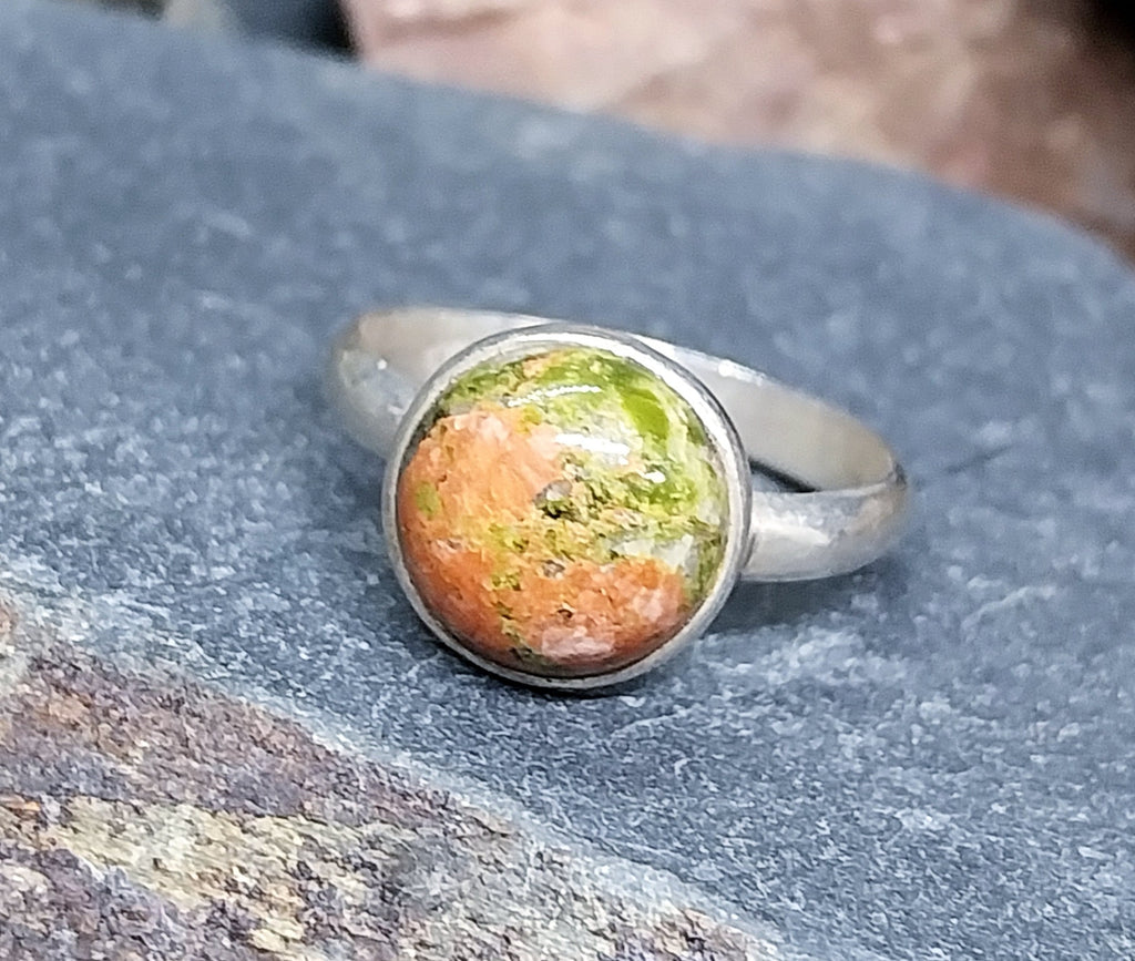 Vintage Sterling SILVER Mottled MOSS AGATE Ring - Size uk Q (us 8) - 3.1g