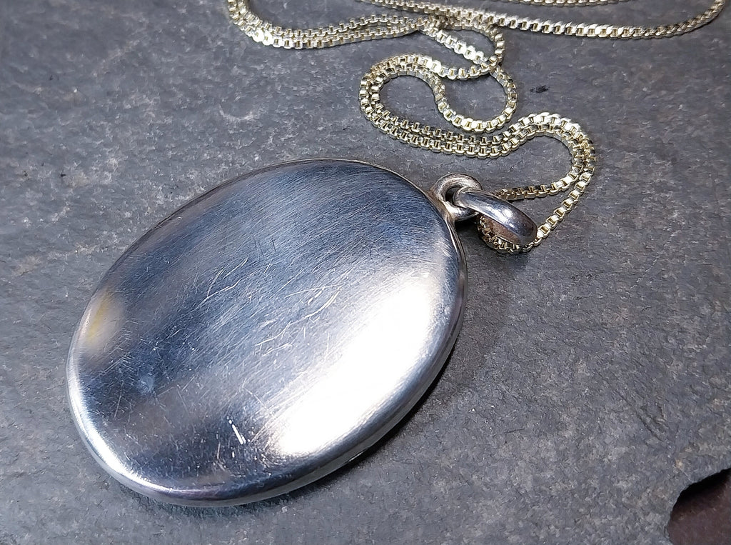Large Locket Necklace by Danish Echri Cameer, Blue Enamel on 20" chain - 19.7g