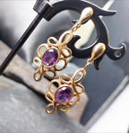 Vintage 9ct Gold Amethyst DROP EARRINGS - Hallmarked - 4g