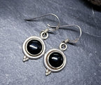 Vintage Sterling Silver Black Onyx EARRINGS - Dangling  - 3.7g