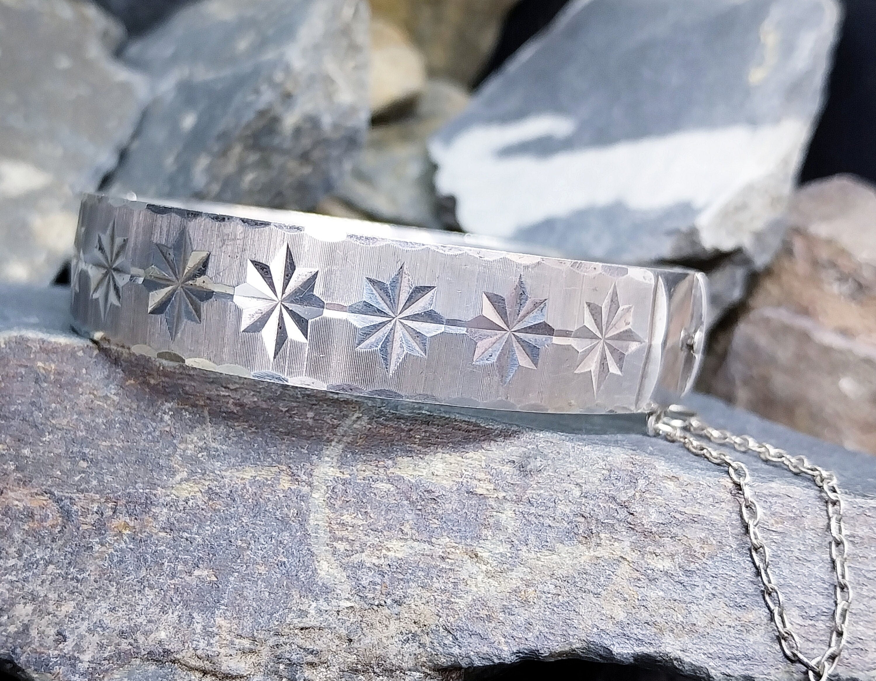 Vintage Georg Jensen SILVER Star BANGLE Bracelet c 1976 - 29.5g