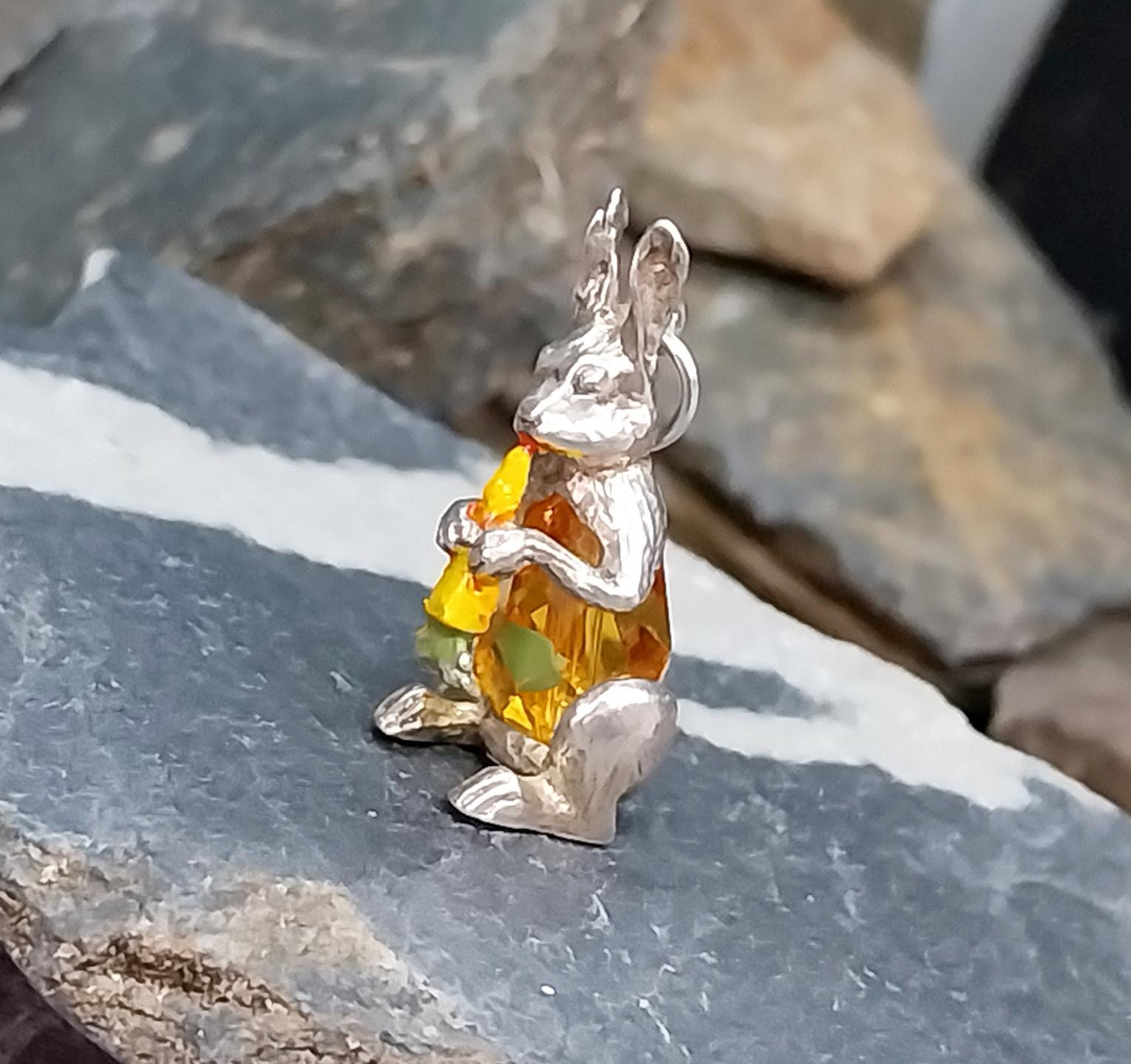 Vintage NUVO Bunny Rabbit Charm Pendant Sterling Silver with Gemstone Body - 3.8g