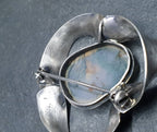 Vintage Modernist Moss Agate Silver Brooch - Sterling Silver - 9.2g