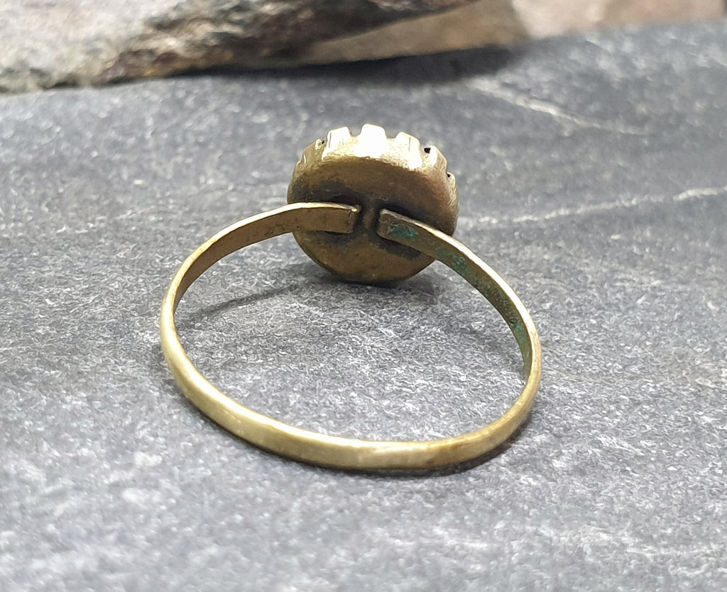 Antique Cranberry Glass Gilt RING - Small Size uk H (us 4)