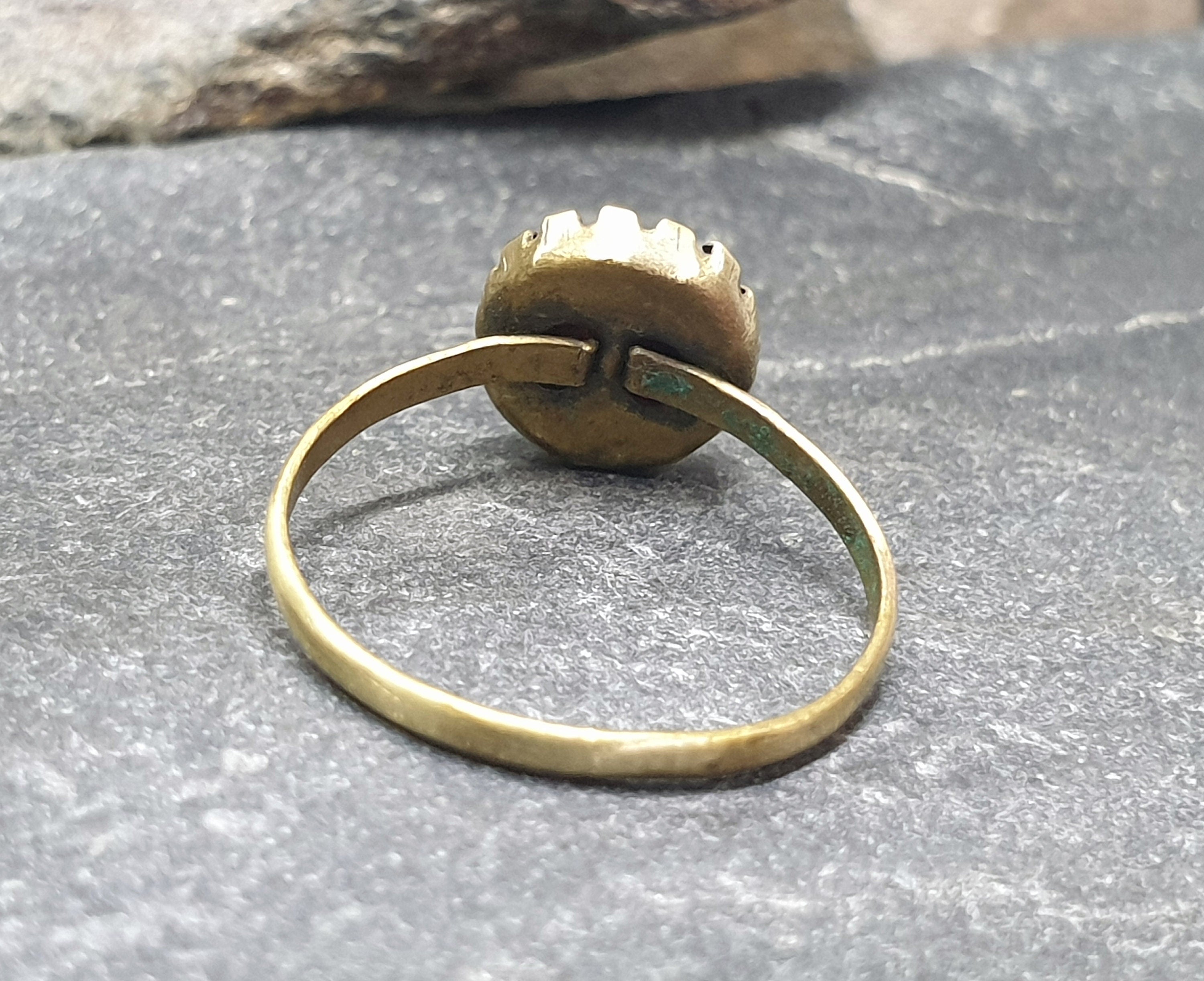 Antique Cranberry Glass Gilt RING - Small Size uk H (us 4)