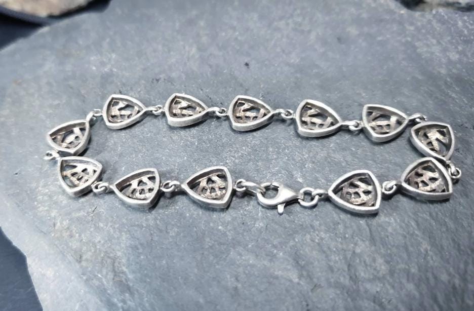 Vintage Celtic Sterling Silver Bracelet - Sea Gems Mackintosh Rose - 17.5cm - 9.5g