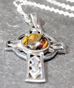 Heathergems CELTIC CROSS Pendant Necklace - Sterling Silver on 18" Chain - 3.4g