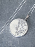 Vintage SILVER Scroll Circle LOCKET - Circular with 18" Chain - 6.9g